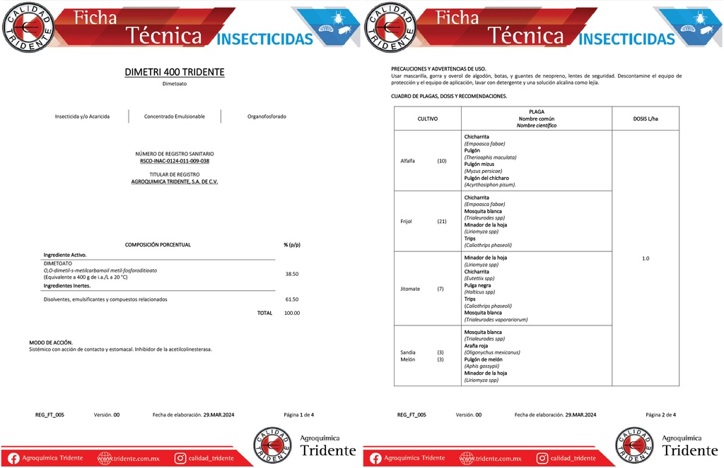 DIMETRI 400 (DIMETOATO) - 950 ML