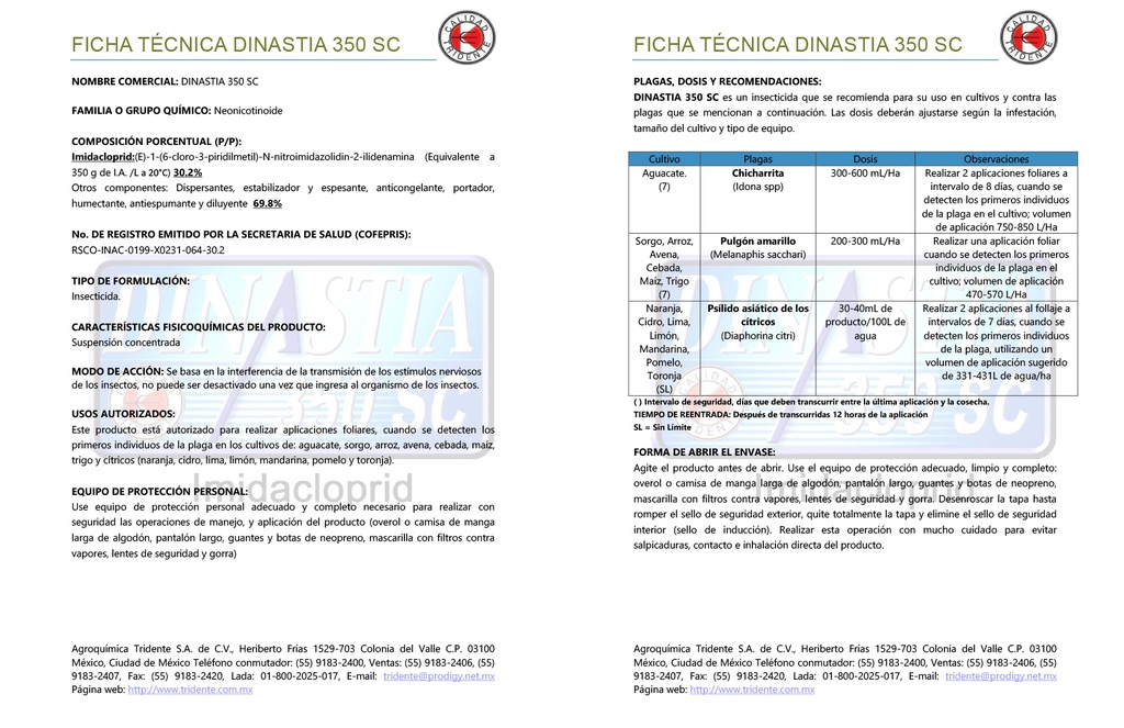 DINASTIA 350SC (IMIDACLOPRID) - 200ML