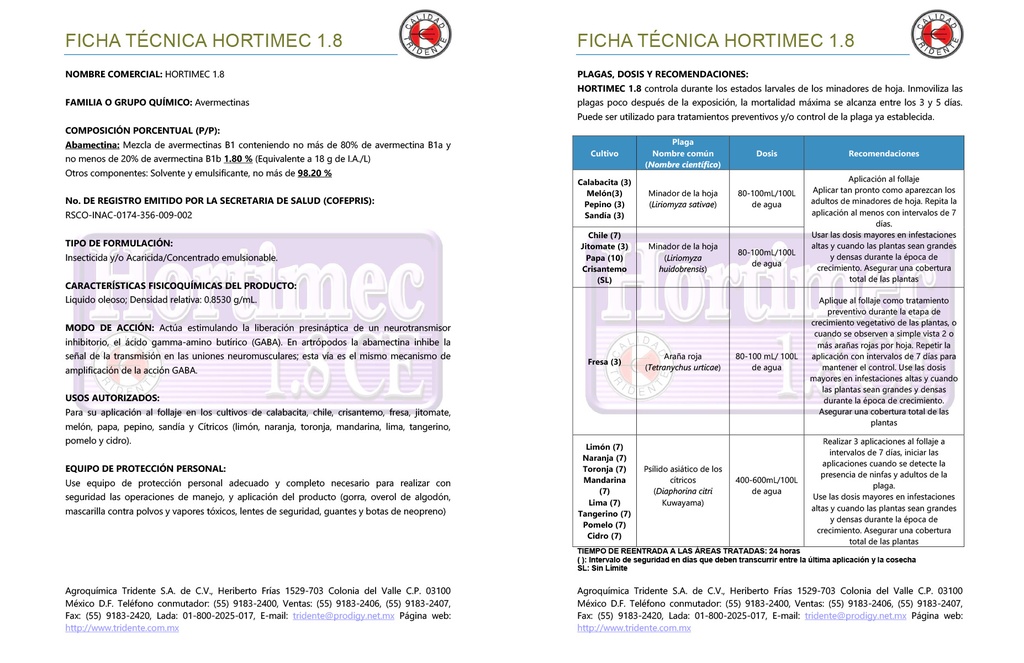 HORTIMEC 1.8 CE (ABAMECTINA) - 240 ML
