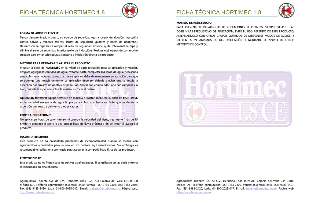 HORTIMEC 1.8CE (ABAMECTINA) - 1L