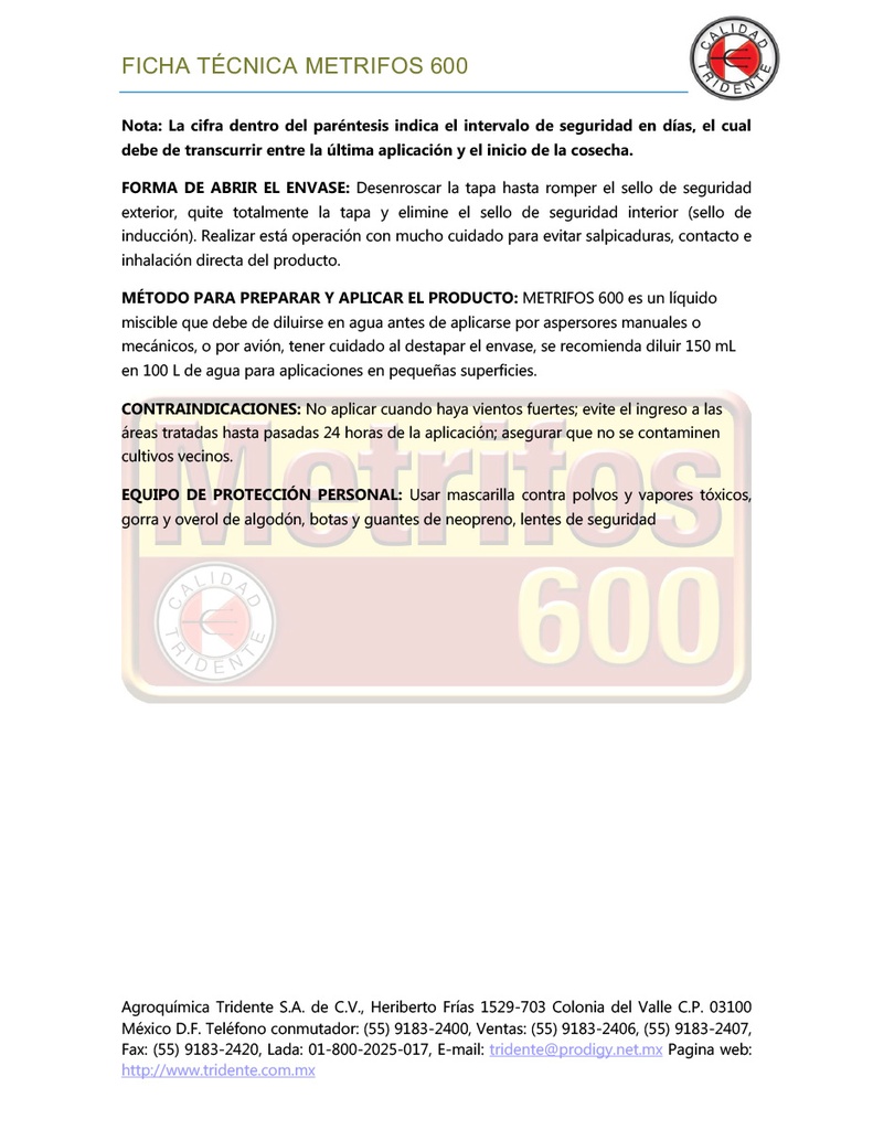 METRIFOS 600 (METAMIDOFOS) - 450ML