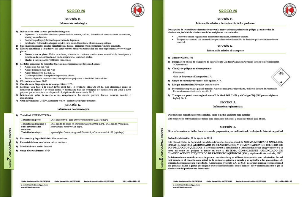 SIROCO 20EC (CIPERMETRINA) - 240ML