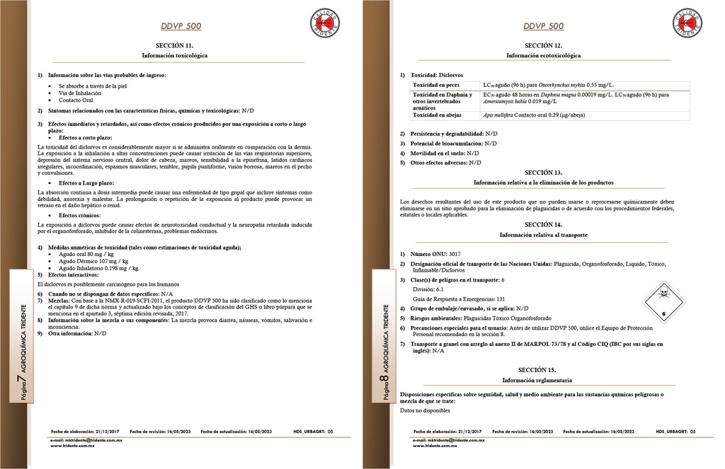 DDVP 500U (DICLORVOS) - BOTELLA 240 ML