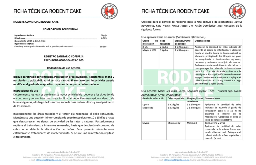 RODENT CAKE (DIFACINONA) - GRANEL