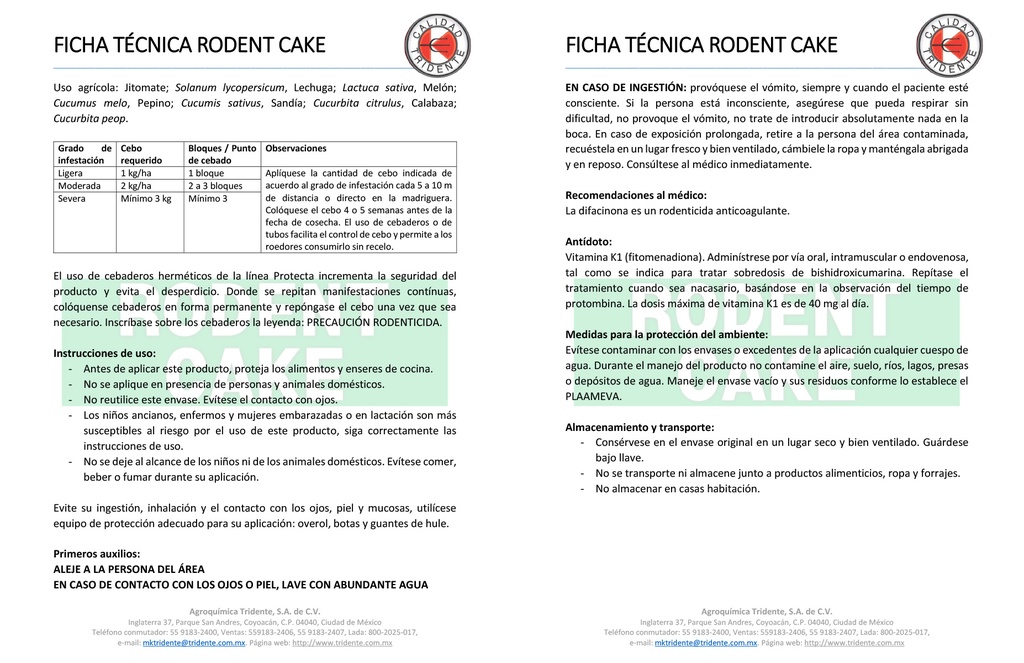 RODENT CAKE (DIFACINONA) - GRANEL