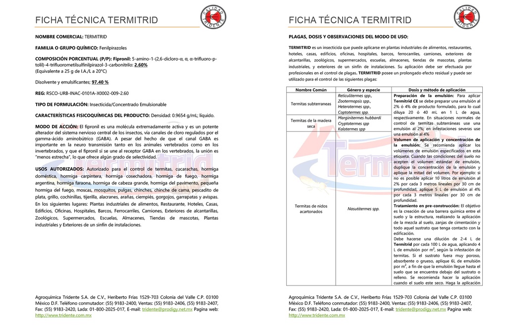 TERMITRID URBANO (FIPRONIL) - 250ML