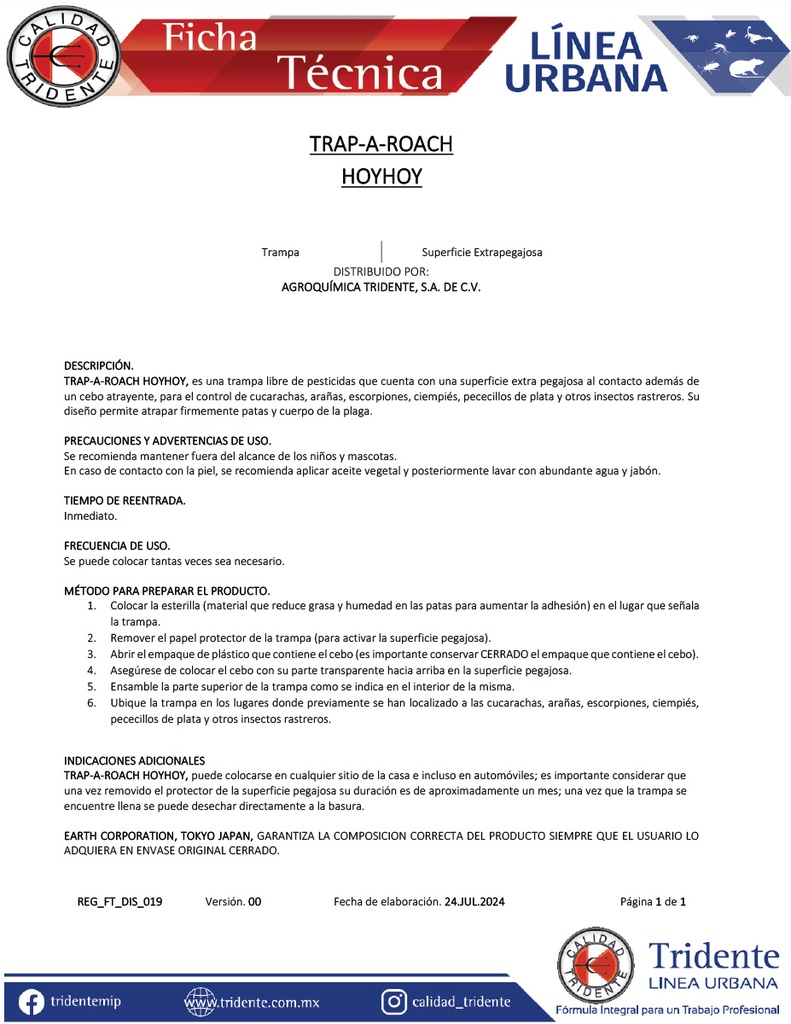 TRAMPA PARA CUCARACHA (TRIDENTE)
