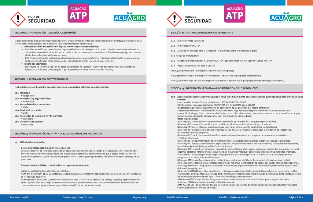 ACUAGRO ATP - 20 L
