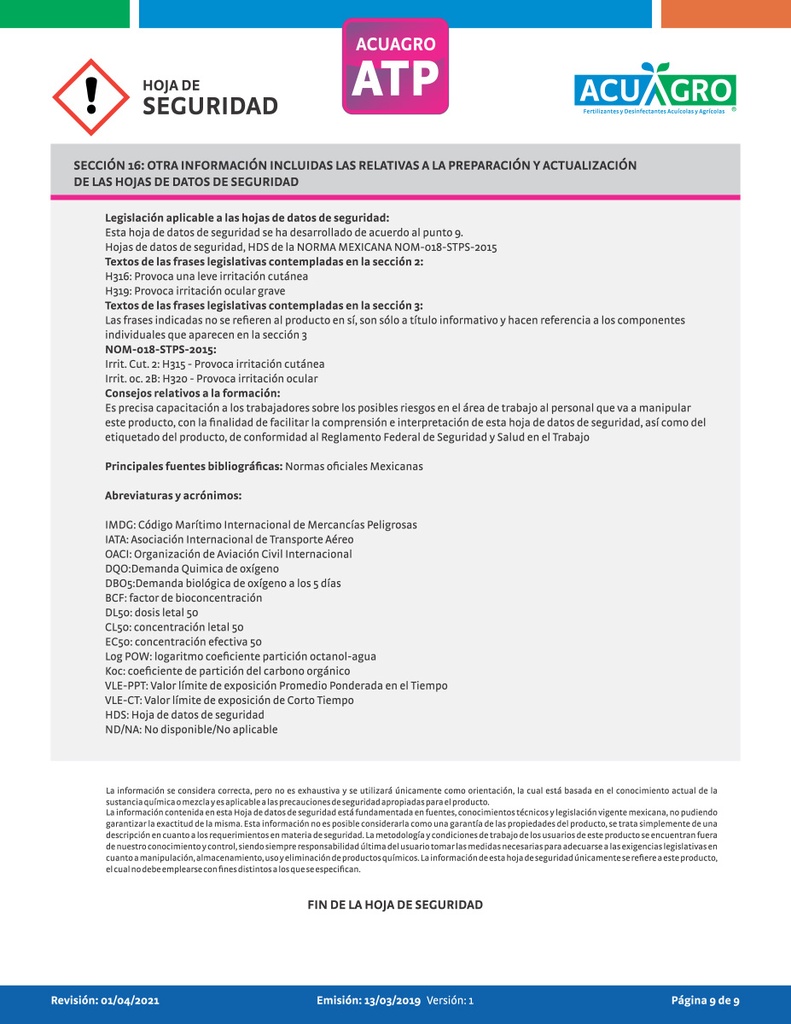 ACUAGRO ATP - 20 L