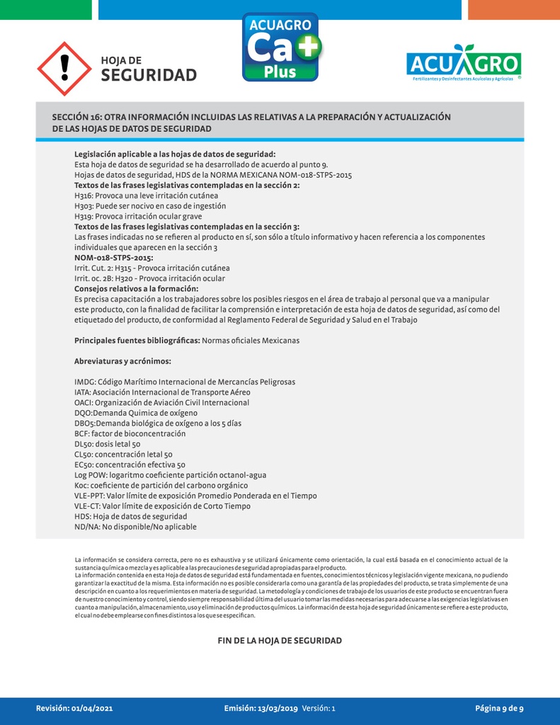 ACUAGRO CA + PLUS - 20 L