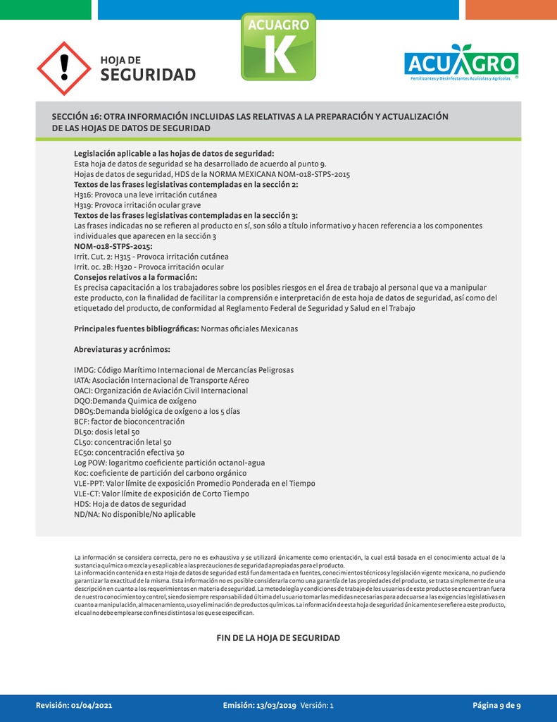 ACUAGRO K - 20L