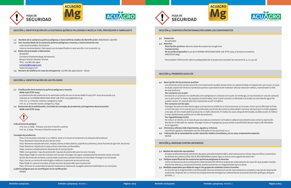 ACUAGRO MG -20 L