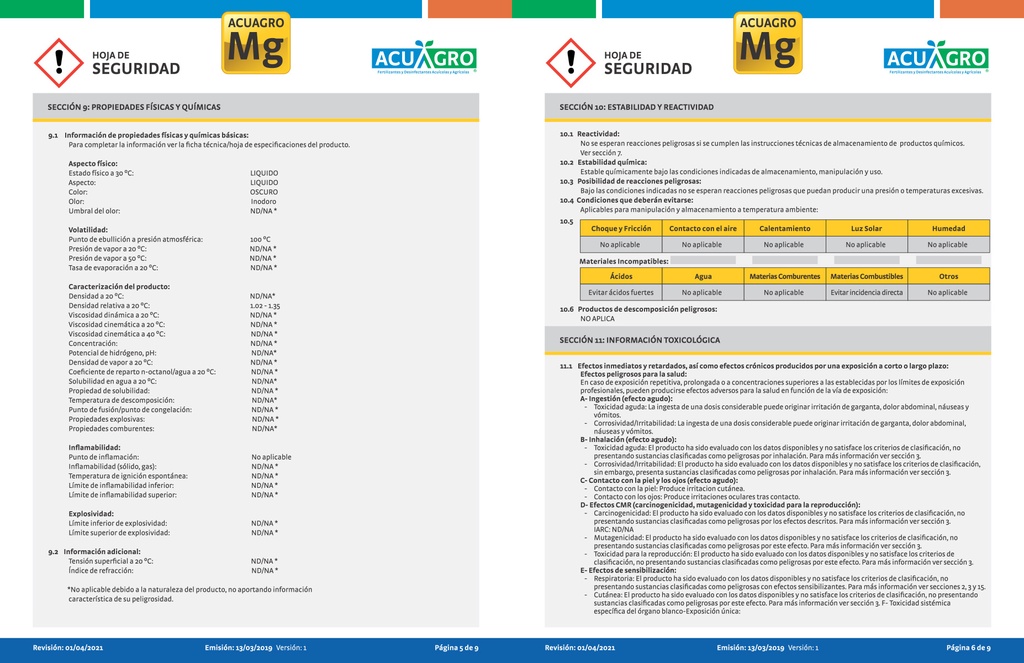 ACUAGRO MG -20 L