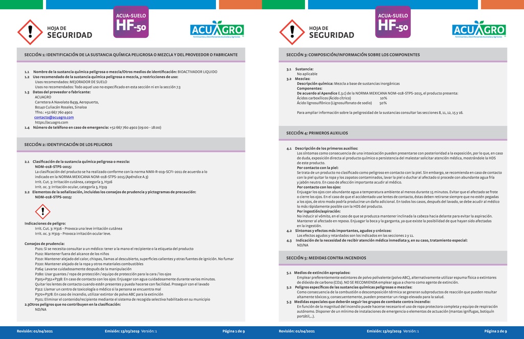 ACUASUELO HF 50 - 20L