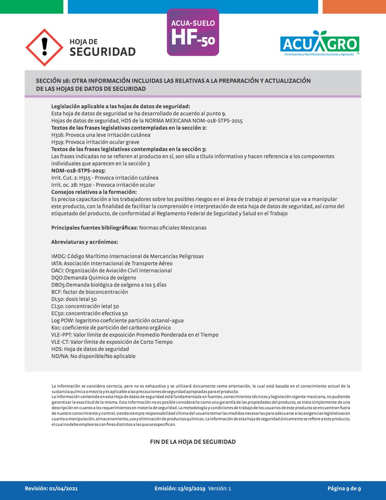 ACUASUELO HF 50 - 20L
