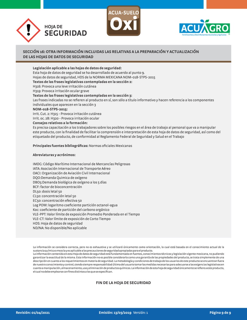 ACUASUELO OXI -20L