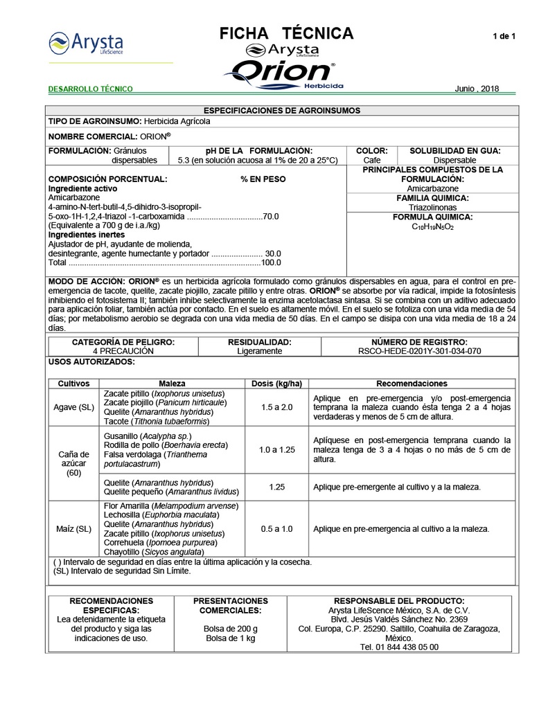 ORION (AMICARBAZONE) - BOLSA 1 KG