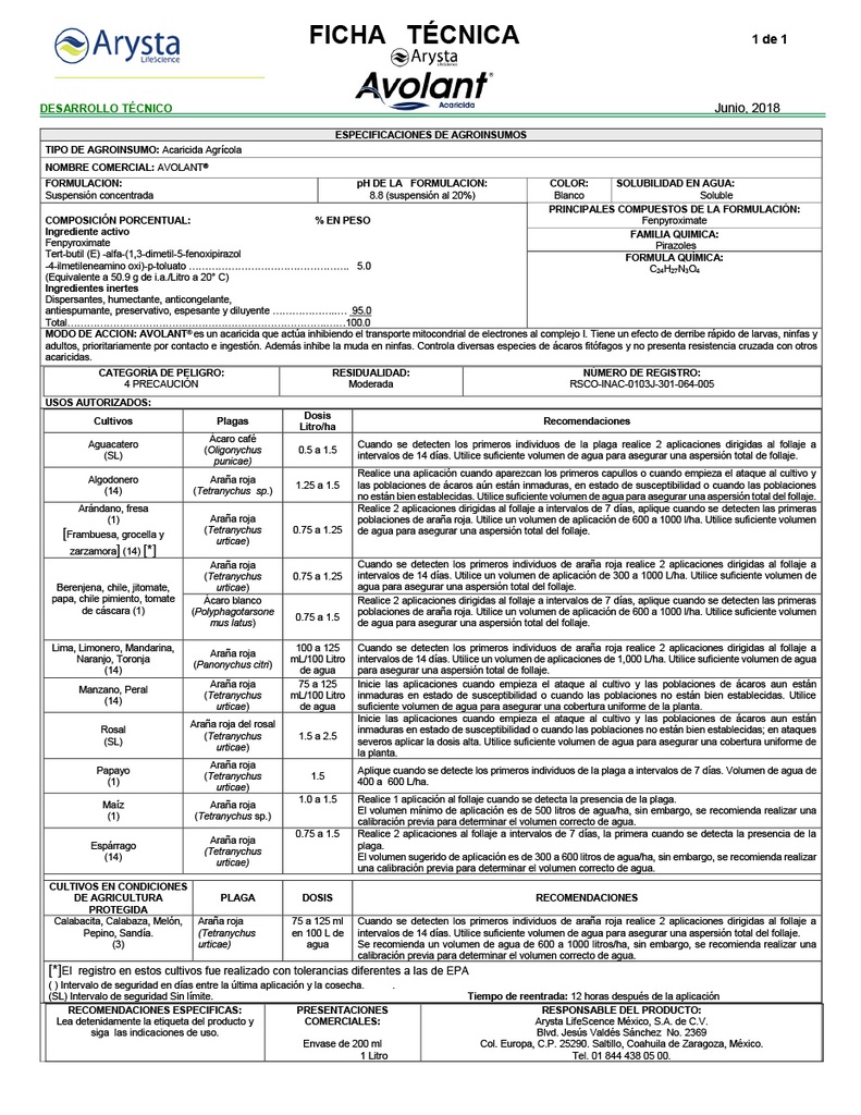 AVOLANT (FENPIROXIMATO) - BOTELLA 1 L
