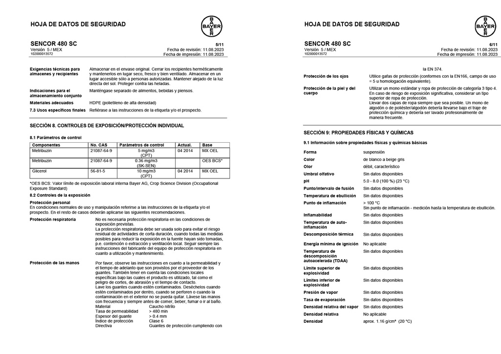 SENCOR 480 SC (METRIBUZIN) - BOTELLA 1L