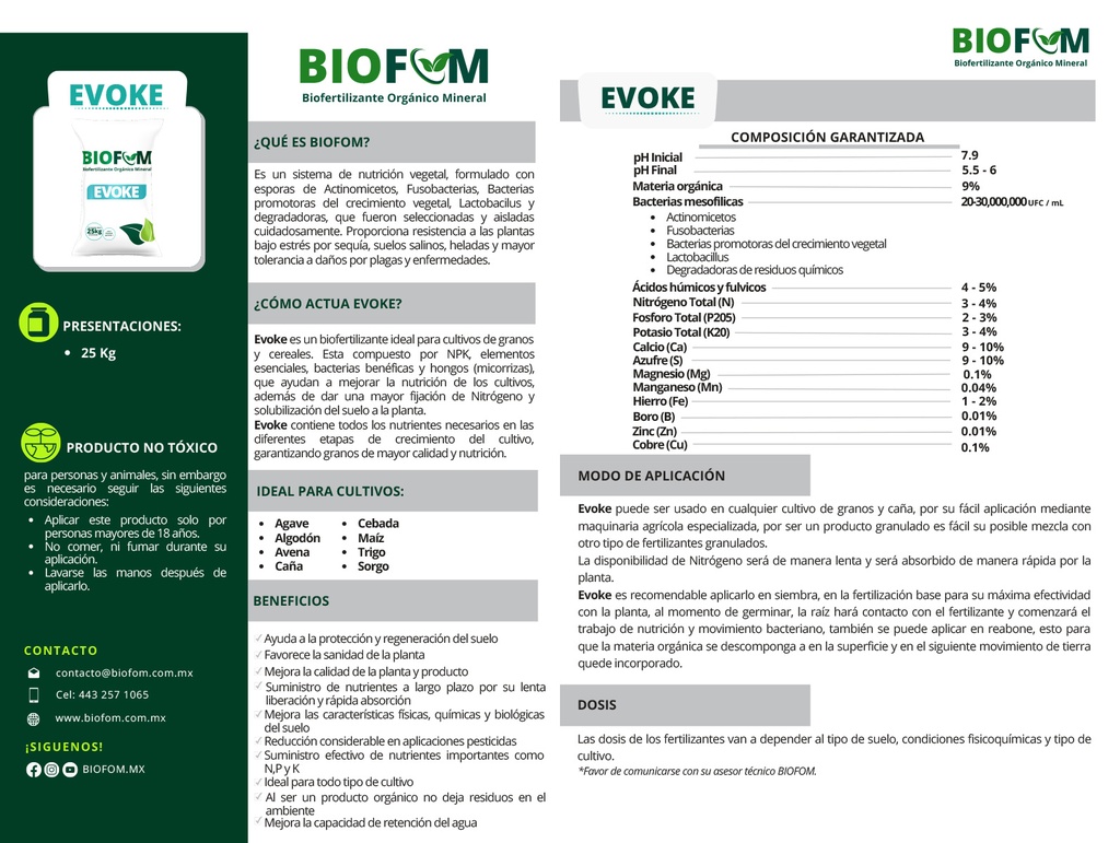 BIOFOM EVOKE GRANOS (GRANULADO) - 25KG