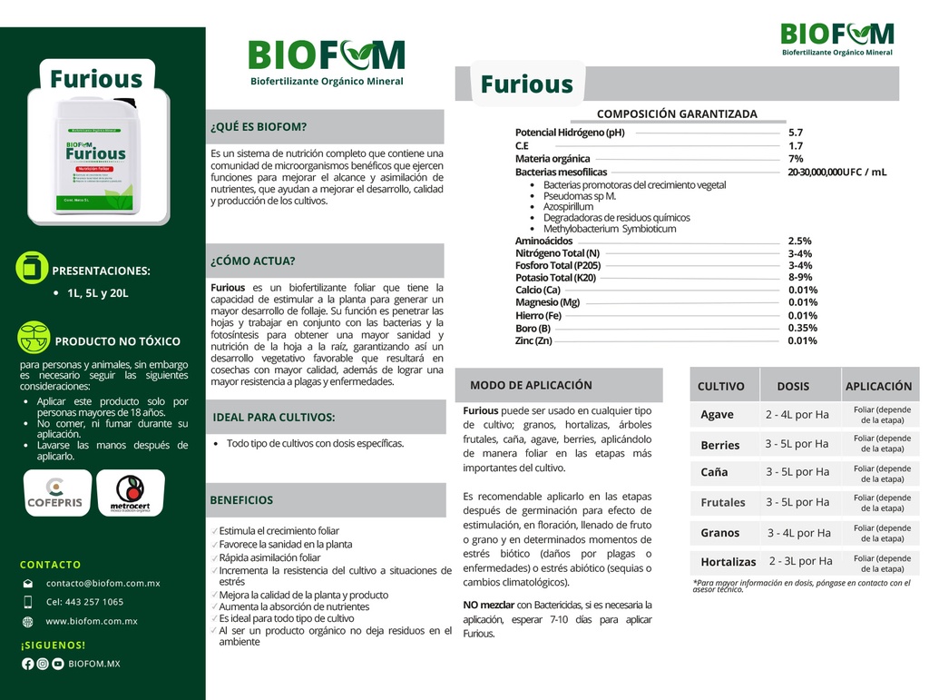 BIOFOM FURIOUS FOLIAR (BIOFERTILIZANTE) - BOTELLA 1 L