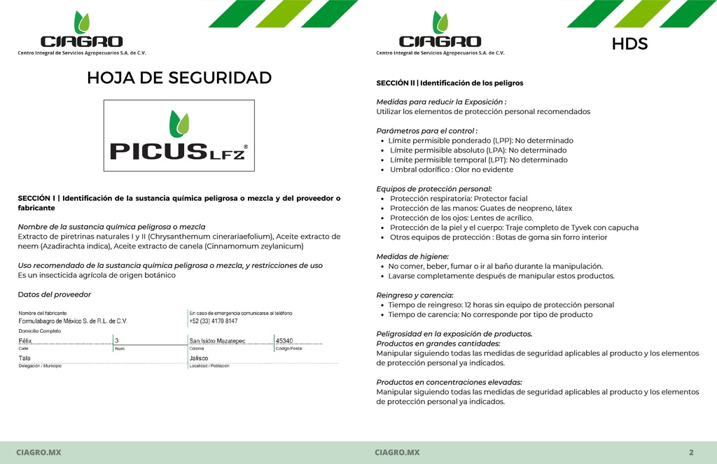 PICUS LFZ (EXTRACTO PIRETRINAS, NEEM Y CANELA) - 1L