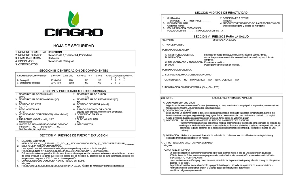 HERBIXON (PARAQUAT) - GARRAFA 5L