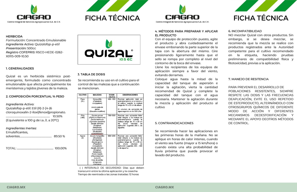 QUIZAL 10.5 EC (QUIZALOFOP ETIL) - 500ML