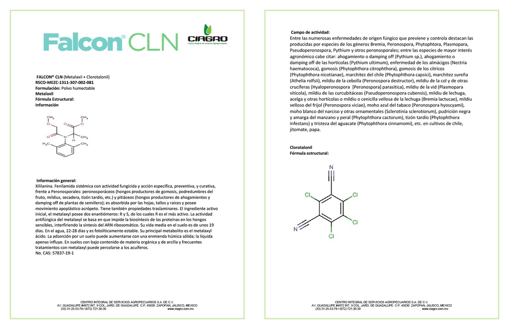 FALCON CLN (METALAXYL+CLOROTALONIL) - BOLSA 1KG