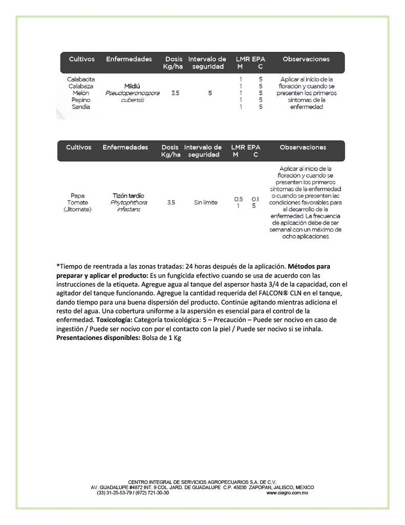 FALCON CLN (METALAXYL+CLOROTALONIL) - BOLSA 1KG