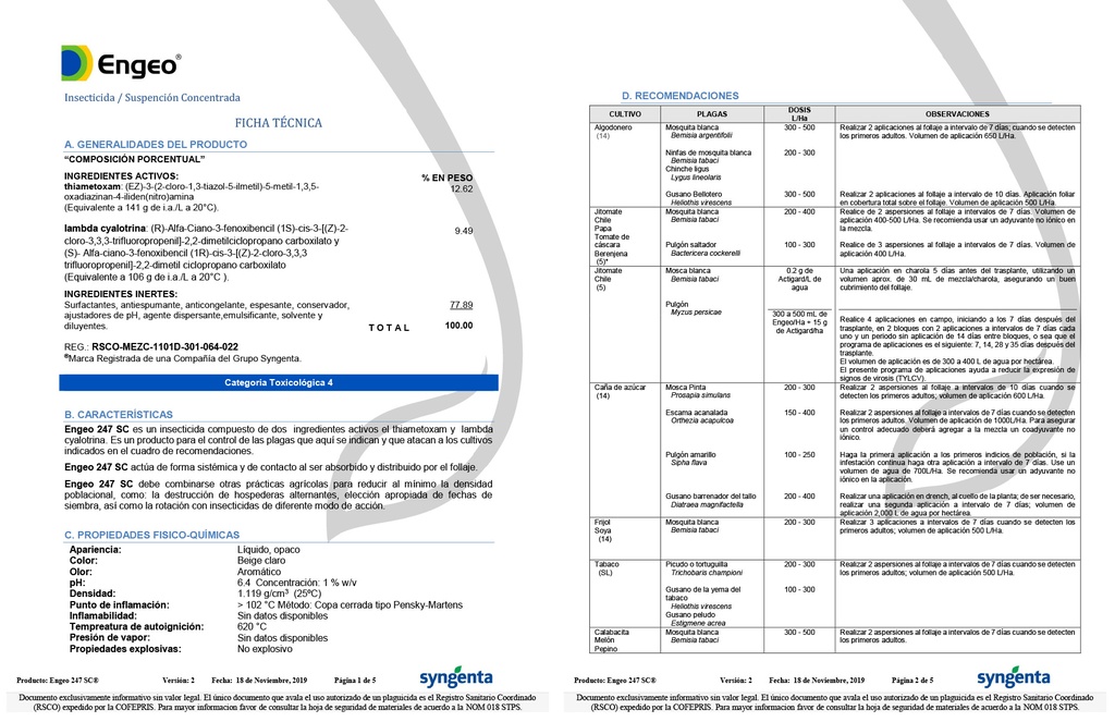 ENGEO 247SC (LAMBDACIALOTRIN+TIAMETOXAM) - BOTELLA 200ML