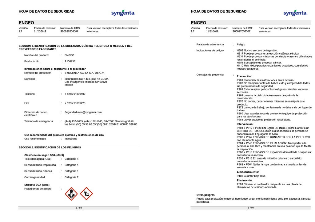 ENGEO 247SC (LAMBDACIALOTRIN+TIAMETOXAM) - BOTELLA 200ML