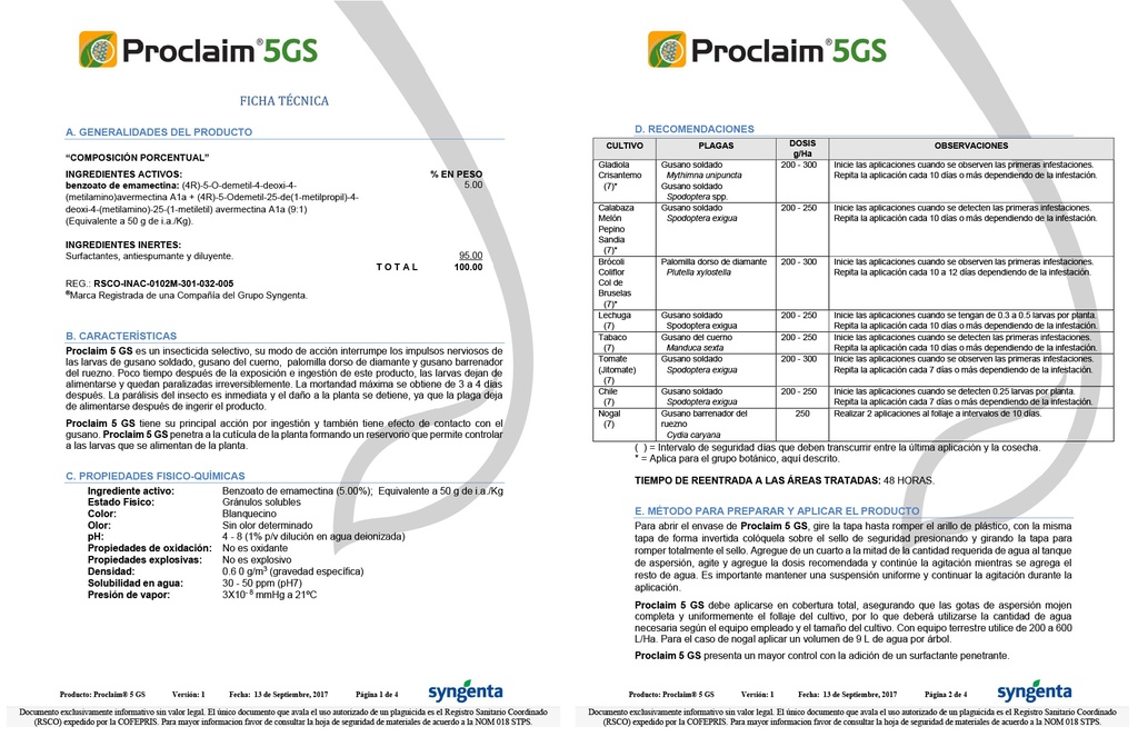 PROCLAIM 5 GS (EMAMECTINA) - FRASCO 600 G