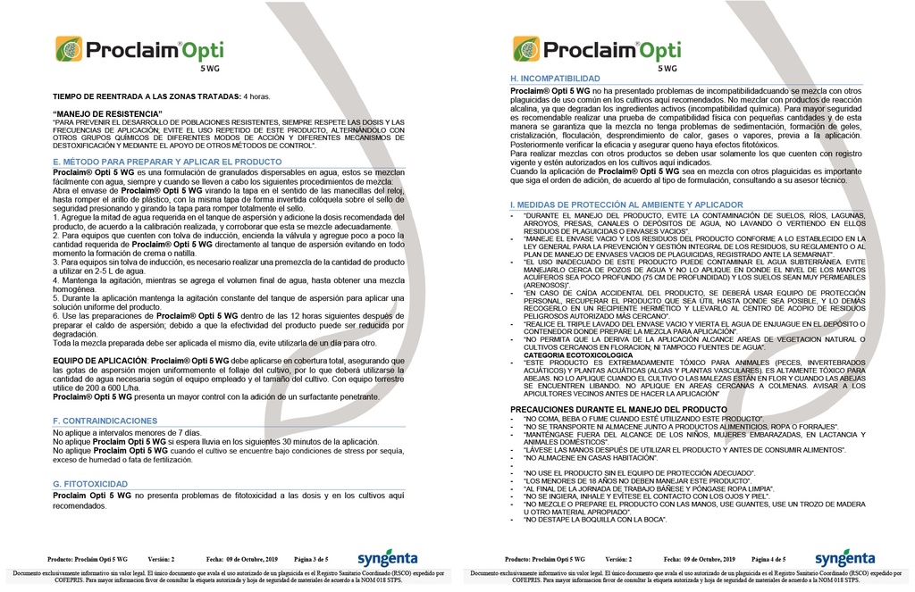 PROCLAIM OPTI 5 WG (EMAMECTINA BENZOATO) - FRASCO 600GR
