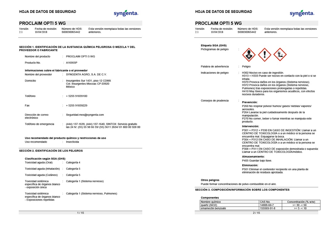PROCLAIM OPTI 5 WG (EMAMECTINA BENZOATO) - FRASCO 600GR