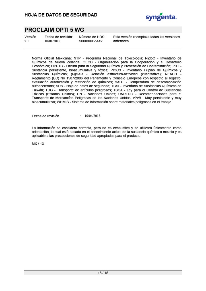 PROCLAIM OPTI 5 WG (EMAMECTINA BENZOATO) - FRASCO 600GR