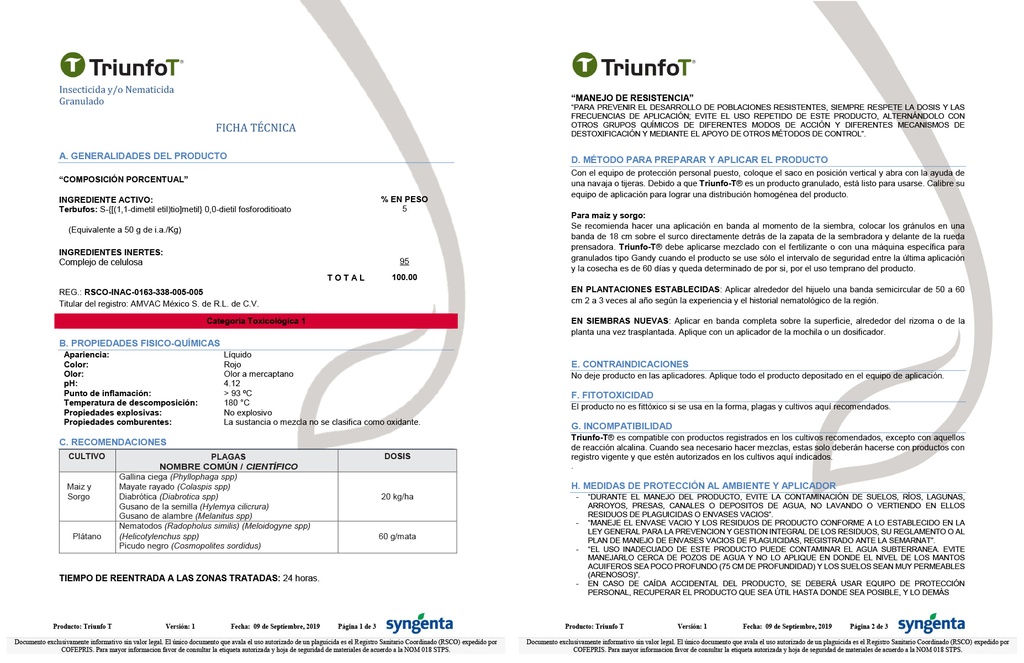 TRIUNFO T5% GRANULADO (TERBUFOS) - SACO 20 KG