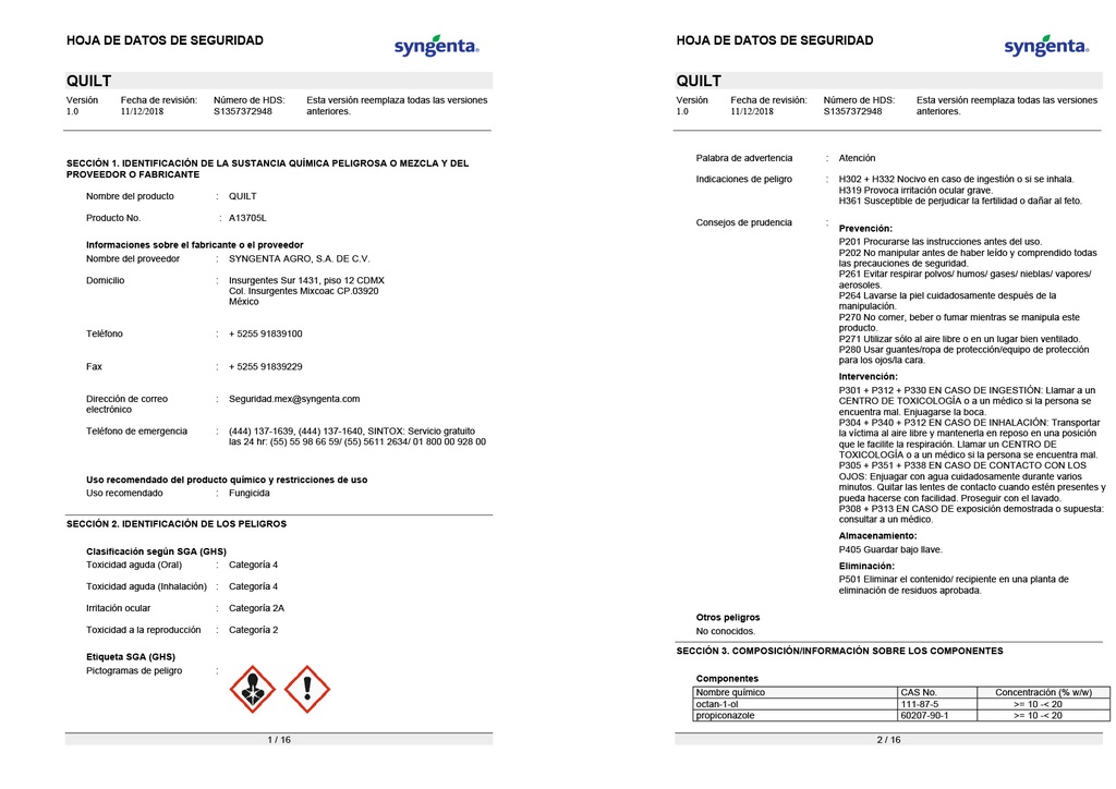 QUILT (AZOXYSTROBIN+PROPICONAZOL) - BOTELLA 800ML