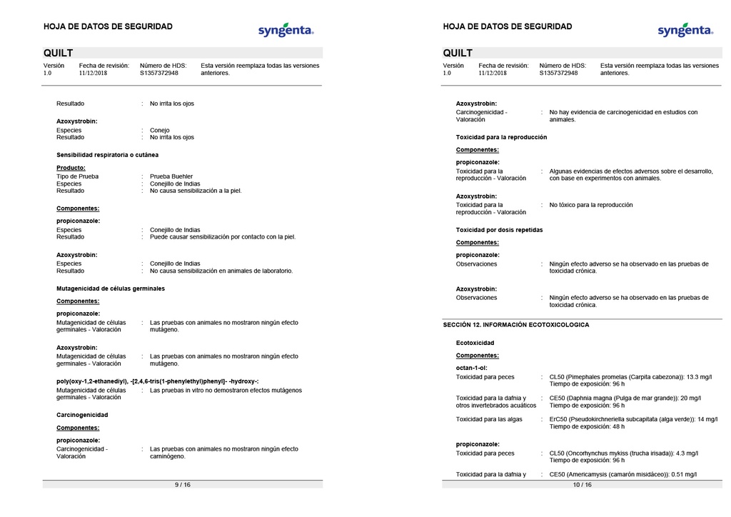 QUILT (AZOXYSTROBIN+PROPICONAZOL) - BOTELLA 800ML