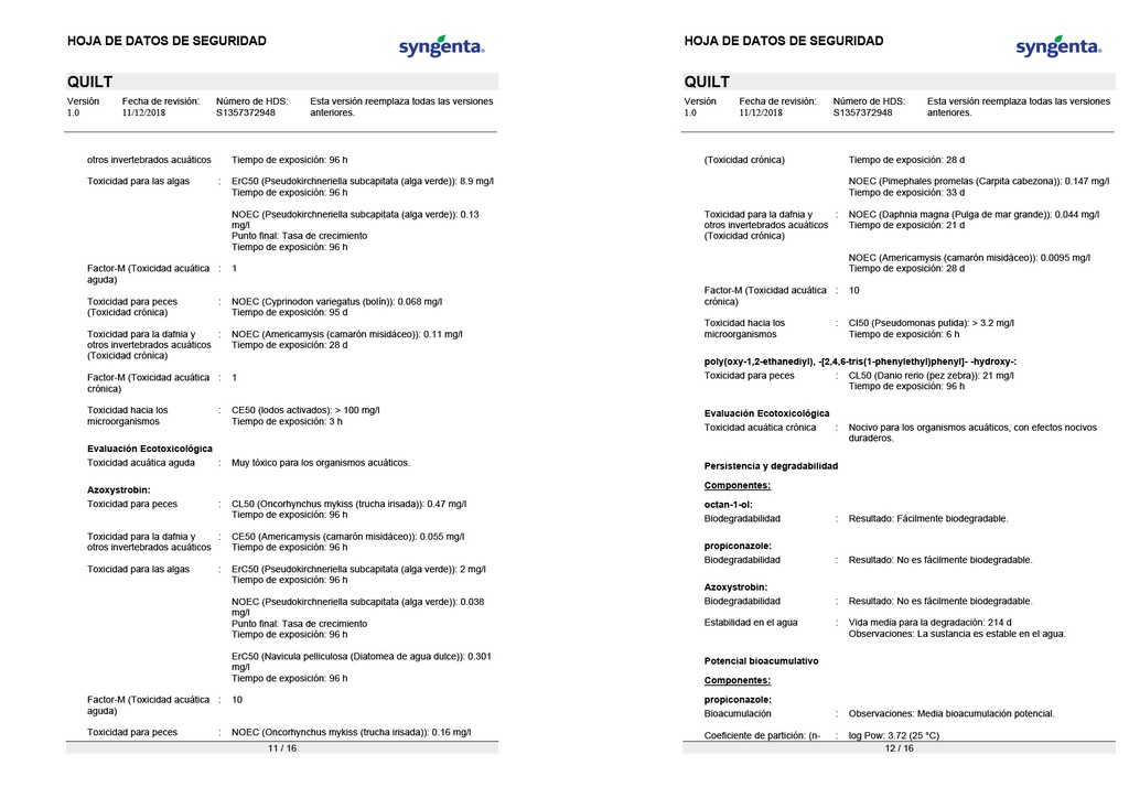 QUILT (AZOXYSTROBIN+PROPICONAZOL) - BOTELLA 800ML