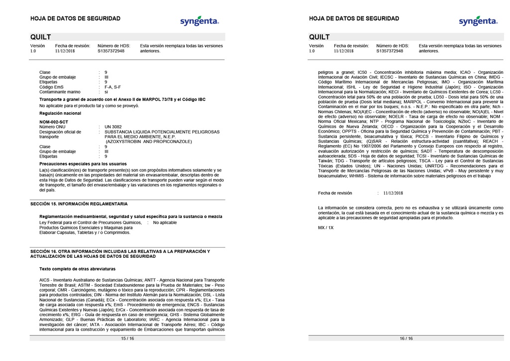 QUILT (AZOXYSTROBIN+PROPICONAZOL) - BOTELLA 800ML