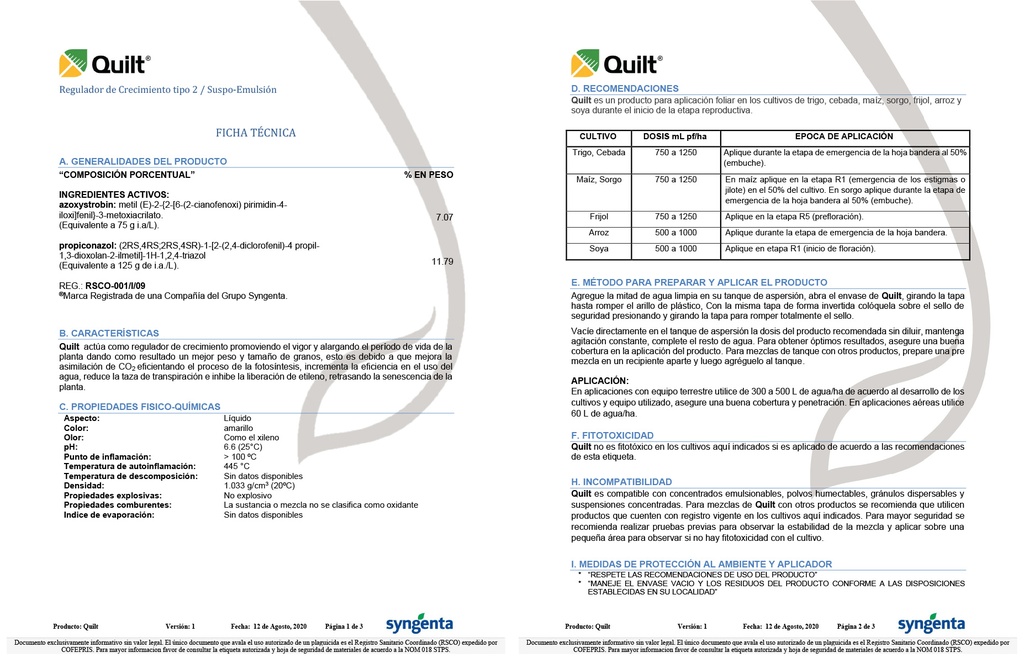 QUILT (AZOXYSTROBIN+PROPICONAZOL) - BOTELLA 800ML