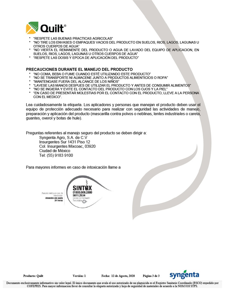 QUILT (AZOXYSTROBIN+PROPICONAZOL) - BOTELLA 800ML