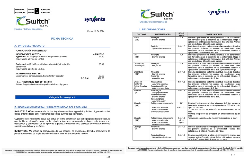 SWITCH (CYPRODINIL+FLUDIOXONIL) - FRASCO 1KG