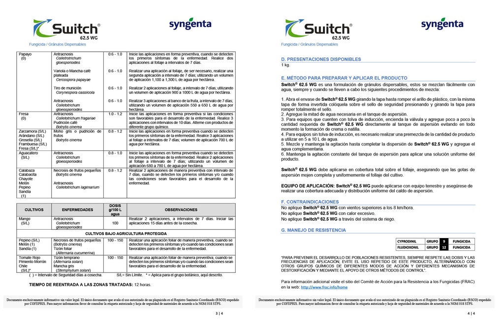 SWITCH (CYPRODINIL+FLUDIOXONIL) - FRASCO 1KG