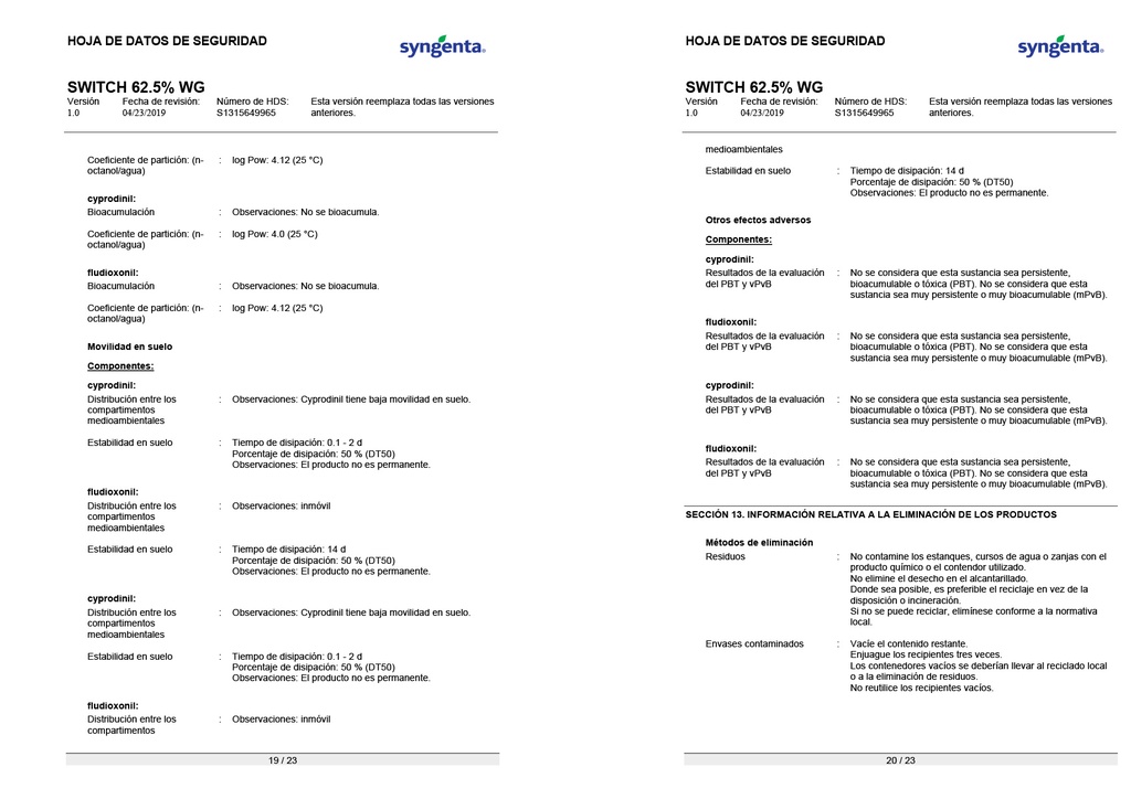 SWITCH (CYPRODINIL+FLUDIOXONIL) - FRASCO 1KG