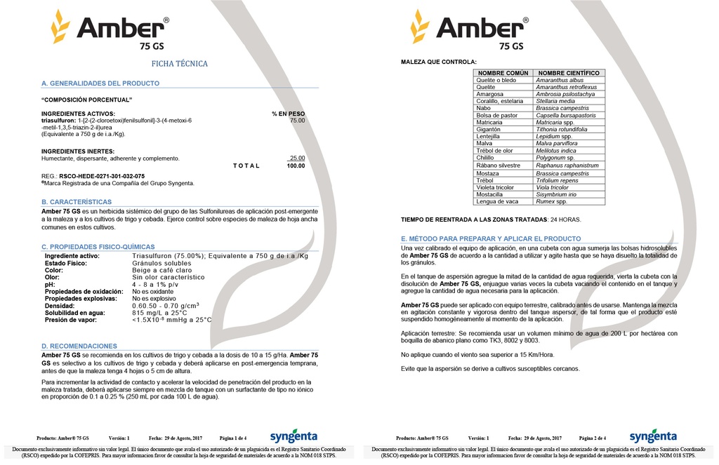 AMBER 75GS (TRIASULFURON) - SOBRE 10GR
