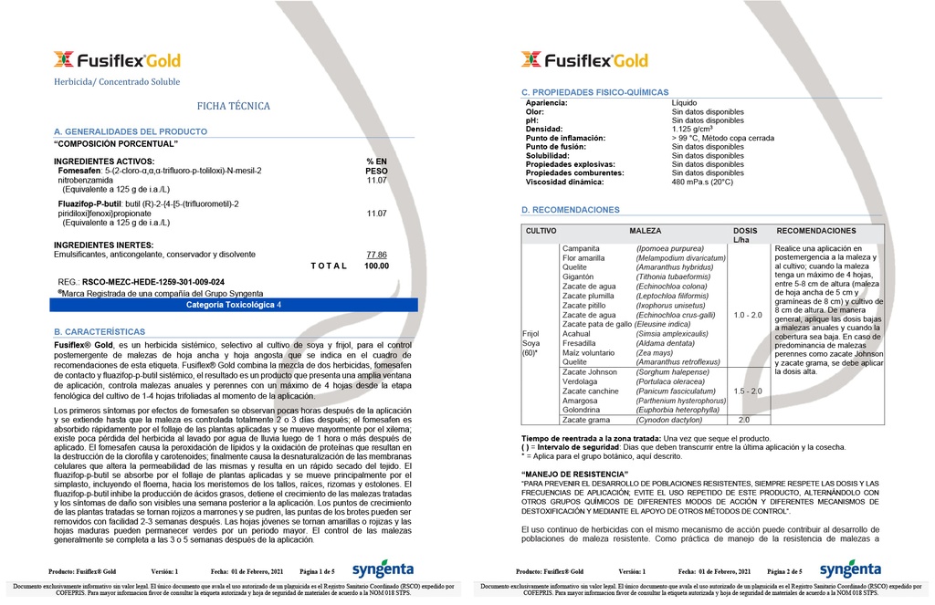 FUSIFLEX (FOMESAFEN+FLUAZIFOP) - BOTELLA 1L