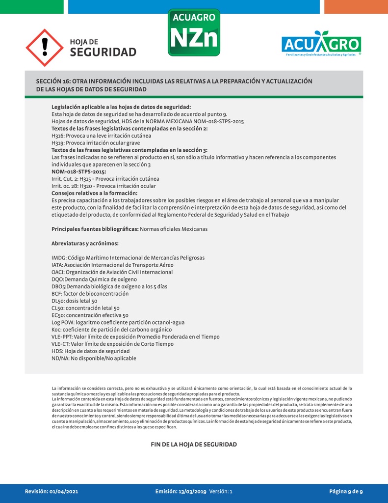 ACUAGRO NZN - 20L