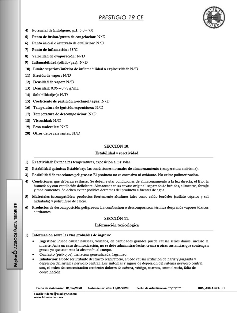 Prestigio 19CE !NO TOMAR! (Benzoato de Emanectina) - 1L